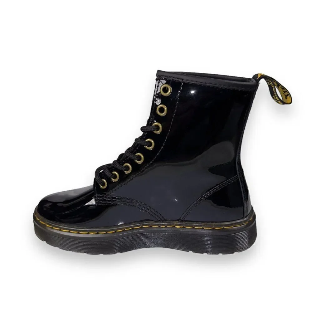 Dr. Martens Zavala Patent‎ Leather Combat Boots Black Women's 5